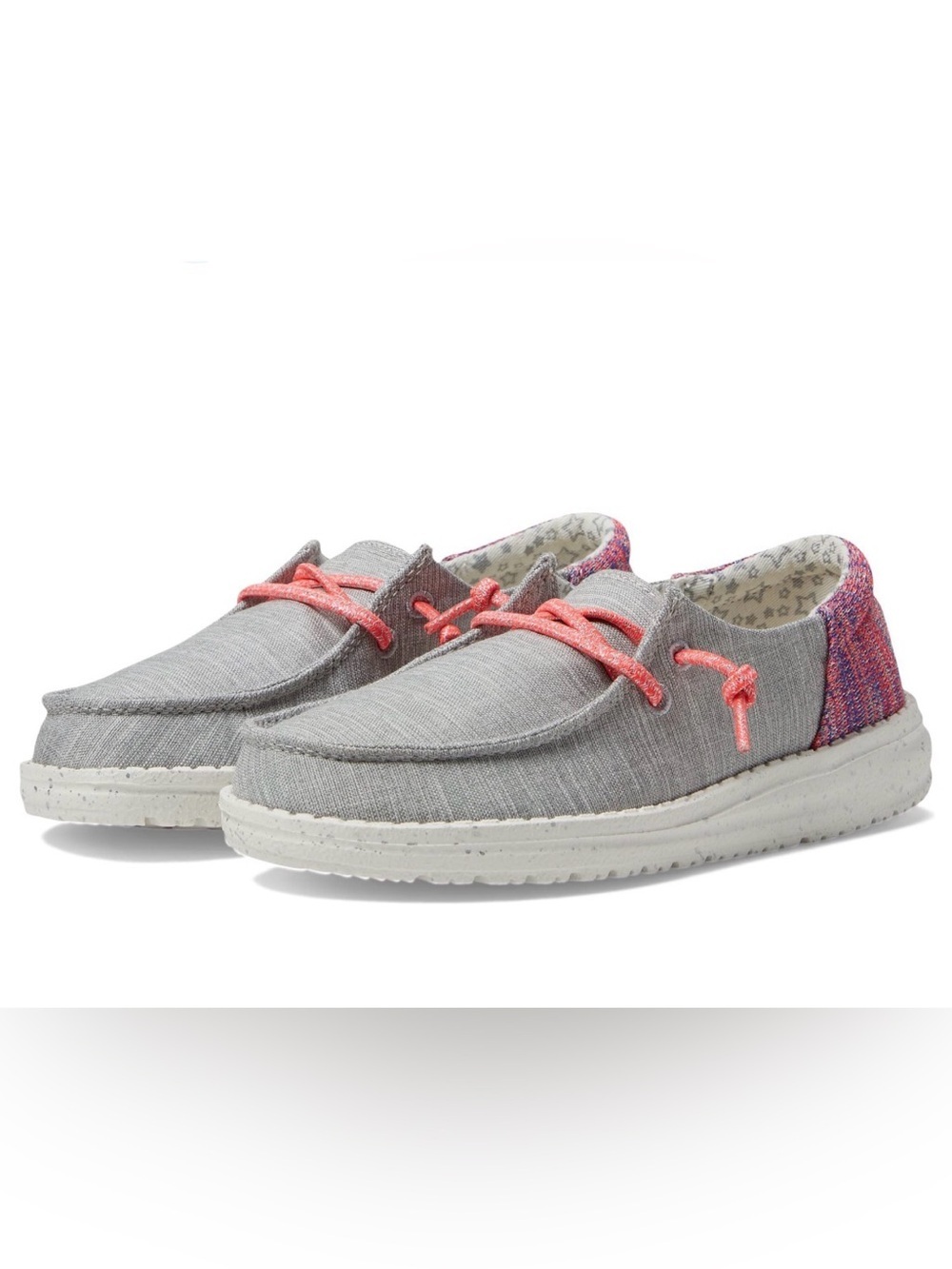 Hey Dude Kids Grey Canvas Moccasins with Pink Accents